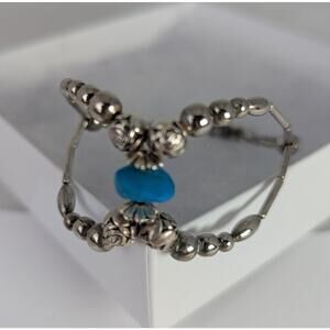 Vtge Navaho bracelet Turquoise and sterling beads 7" Navaho reservation EUC